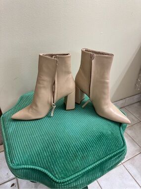 Mango Nude Pointed Toe Block Heel Ankle Boots